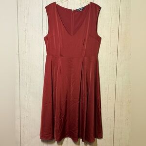 Modcloth Maroon Red Fit & Flare V Neck Stretch Party Cocktail Dress Size 14
